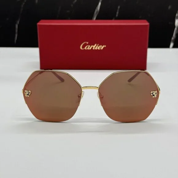 NEW CARTIER CT0332S 005 GOLD BROWN WOMEN SUNGLASSES CARTIER - Picture 2 of 15